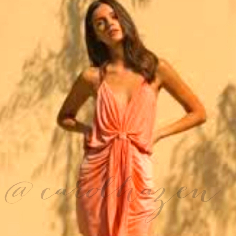 NEW Misa Los Angeles Domino Midi Dress Twisted Knot Blush Salmon Luxury Mobwife